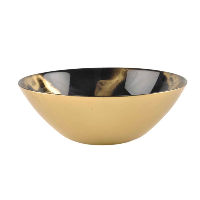 Classic Touch 6"D Black and Gold Marbleized Soup Bowl, 1 of 4