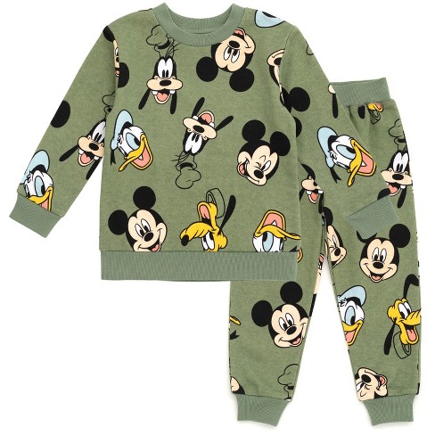 Disney Mickey Mouse Goofy Donald Duck Toddler Boys Fleece Sweatshirt and Jogger Pants Set Green 5T