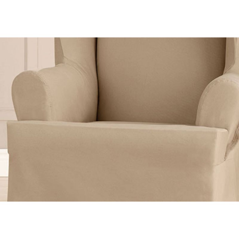Heavy Weight Cotton Canvas Wing Chair Slipcover Khaki - Sure Fit, 2 of 5