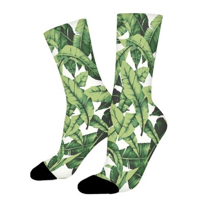 Tropical Palm Leaf Women Printed Crew Socks Funny Funky Socks Soft Polyester Novelty Gifts for Artists Men