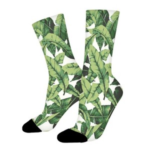 Tropical Palm Leaf Women Printed Crew Socks Funny Funky Socks Soft Polyester Novelty Gifts for Artists Men - 1 of 1