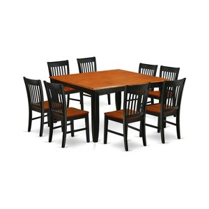 HomeStock 9Pc Square 36/54 Inch Family Table With 18 In Butterfly Leaf And 8 Wood Seat Dining Chairs - 1 of 3