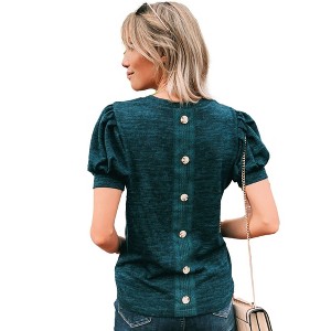 Amaryllis Women's Heather Knit Top Puff Sleeves Back Button Detail Casual Elegant Versatile Comfortable Essential - 1 of 4