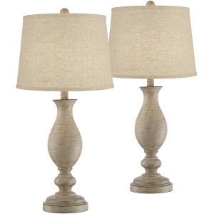 Regency Hill Serena Country Cottage Table Lamps 27 1/2" Tall Set of 2 Beige Gray Cream Burlap Shade for Bedroom Living Room Bedside Office Nightstand - 1 of 4
