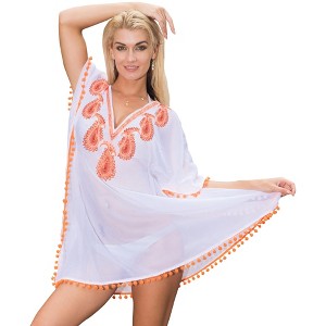 LA LEELA Women's Summer Loose Beach Dress Short Fall Bathing Suit Holiday Beachwear Mini Swim Suit Cover Ups for Women Medium-Large White Solid - 1 of 4