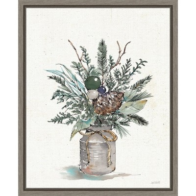 Amanti Art Seasonal Charm Greenery I (Christmas Vase) by Anne Tavoletti Canvas Wall Art Print Framed 16 x 20-in.