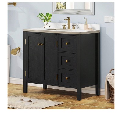 36 Inch Bathroom Vanity with Ceramic Sink Bathroom Storage Cabinet with 2 Doors amd 3 Drawers 2 Doors
