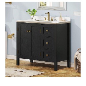 36 Inch Bathroom Vanity with Ceramic Sink Bathroom Storage Cabinet with 2 Doors amd 3 Drawers 2 Doors - 1 of 4