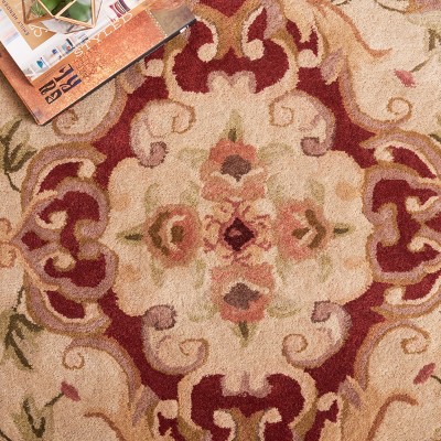 Ivory and Green Hand-Tufted Wool Runner Rug