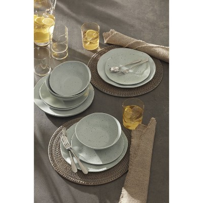 Mint and White Speckled Melamine 12-Piece Dinnerware Set