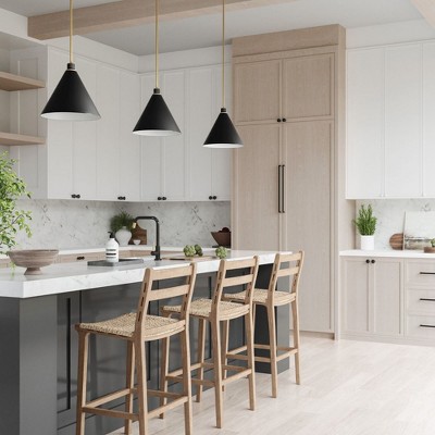 Aged Brass and Black Metal Cone Pendant Light