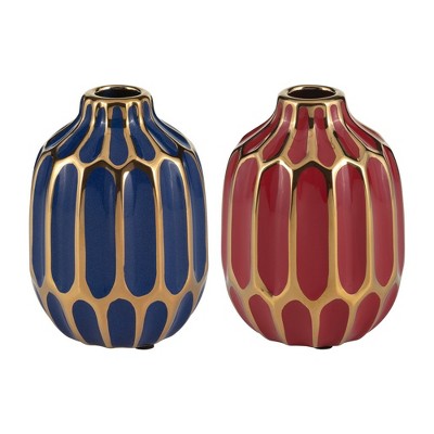 Sagebrook Home Abstract Design Small Ceramic Vases Contemporary Flower Vases for Home Office Decorative Accent - Easy Gift Idea