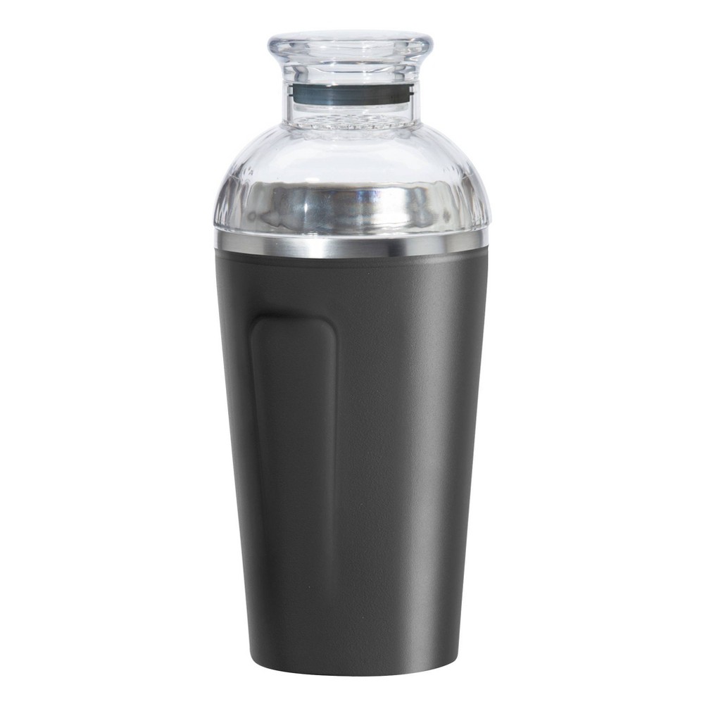 Oggi 17oz Groove Cocktail Shaker Black: Stainless Steel & Plastic, 9" Height, 17oz Capacity, Hand Wash