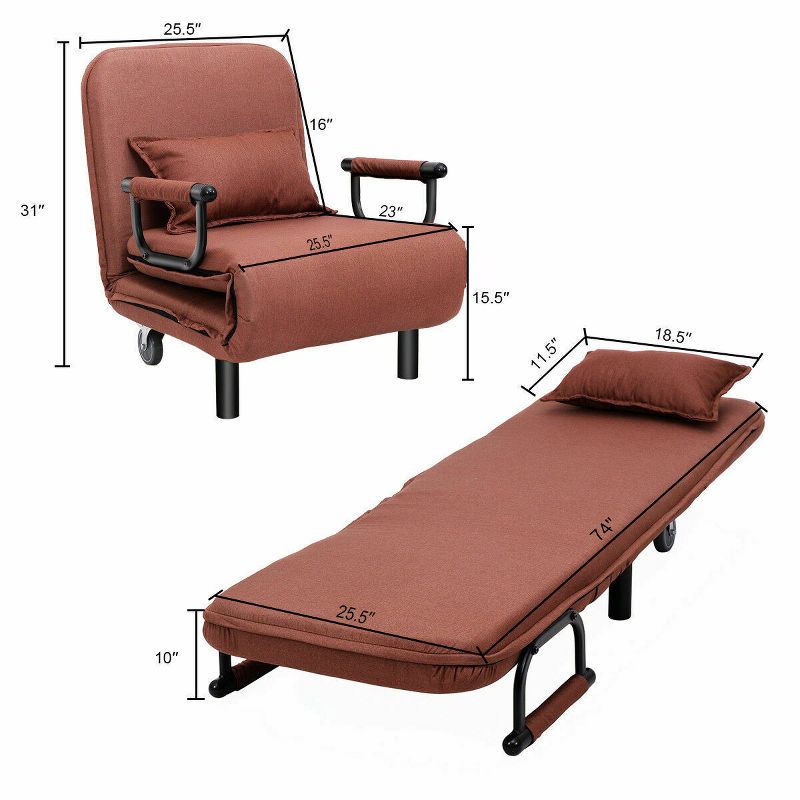 Tangkula Folding Sofa Bed Sleeper Armchair Lounge Couch 5 Position Home Furniture, 3 of 11
