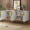 Modern 4-Door Sideboard with Gold Metal Handles & Legs, Adjustable Shelves, Wavy Stripe Design Buffet Cabinet for Living Room, Dining Room - 3 of 4