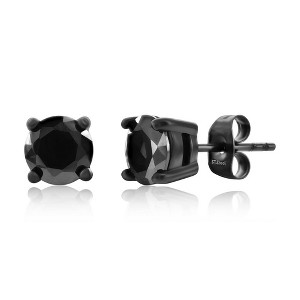 Metallo Stainless Steel, 7mm Round Black CZ Studs - Black Plated - Black - 1 of 2