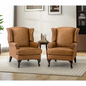 Set of 2 Helmuth Wooden Upholstery Genuine  Leather Armchair for livingroom | KARAT HOME - 1 of 4