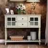 Farmhouse Sideboard Console Table with Bottom Shelf, Glass-Front Cabinets & Drawers, Distressed Pine Wood Buffet Storage for Living Room - 2 of 4