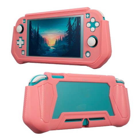 Insten Case For Nintendo Switch Lite Built-in Screen Protector Rugged Front  and Back Full Protective Cover with Ergonomic Hanp Grip, Coral Pink