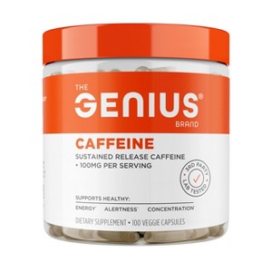 Genius Brand Genius Caffeine—Clean Energy for Focus, Endurance & Productivity—Sustained-Release, Jitter-Free, Vegan—100 Veggie Capsules - 1 of 4