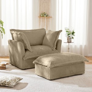 Slipcovered Armchairs, Armchair Sets with Large Soft Pillows and Ottoman, Corduroy Fabric Accent Chair Set for Living Room-Cuddlewood - 1 of 4