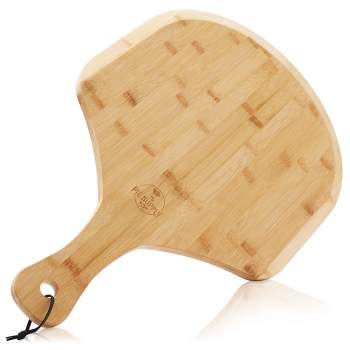Pie Supply Bamboo Pizza Peel for Baking and Serving, Wood Paddle Cutting Board with Handle and Hanging Strap