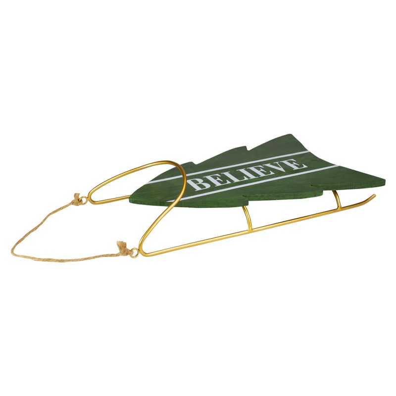 Northlight 18.25" Green Wooden "Believe" Christmas Snow Sled Decoration, 5 of 7