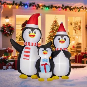 6FT Christmas Inflatable Decoration, Inflatable Penguin Family, Funny Blow Up Yard Decorations for Holiday Party Front Yard Lawn Garden Decor - 1 of 4