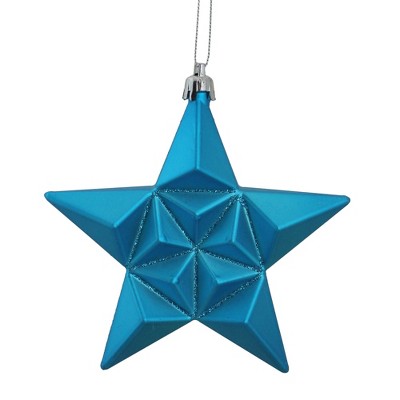 Northlight 12ct Matte Turquoise Blue Glittered Star Shatterproof Christmas Ornaments 5" (127mm)