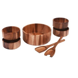 Kalmar Home Solid Acacia  7 Piece - Large Salad Bowl with Servers and 4 Individuals - 1 of 1