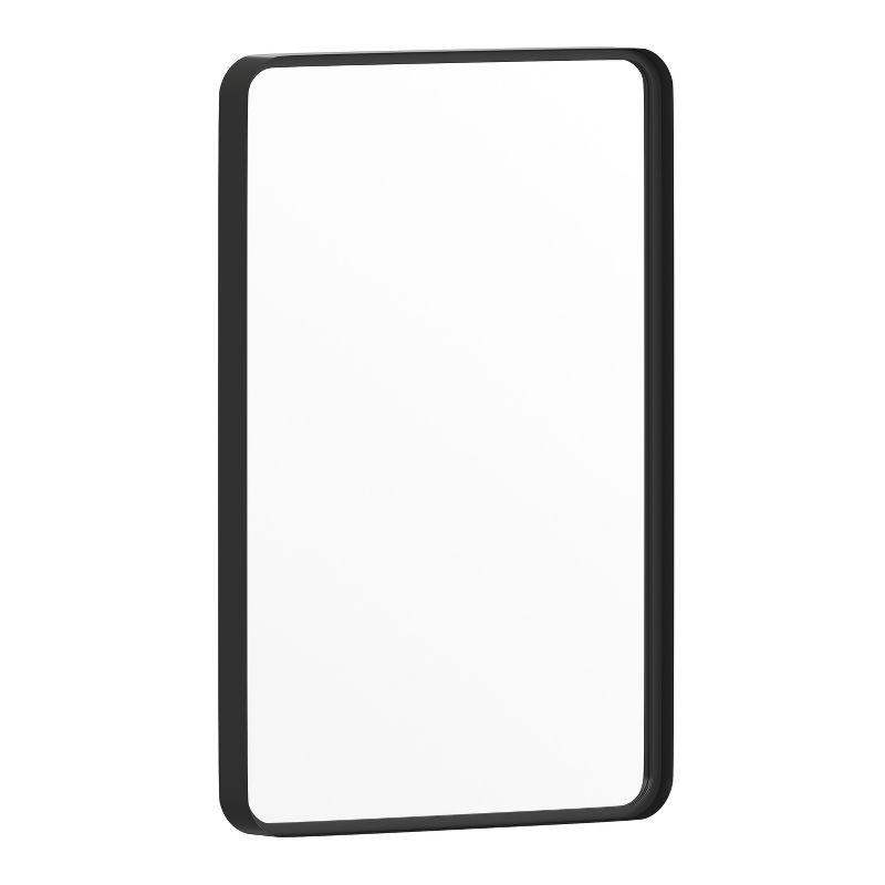 Merrick Lane 20" x 30" Matte Black Decorative Wall Mirror with Rounded Corners for Bathroom, Living Room, Entryway, Hangs Horizontal Or Vertical, 1 of 11