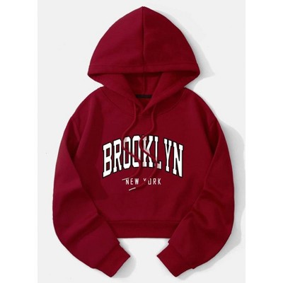 TIME HOLLOW Letter Graphic Drawstring Crop Hoodie
