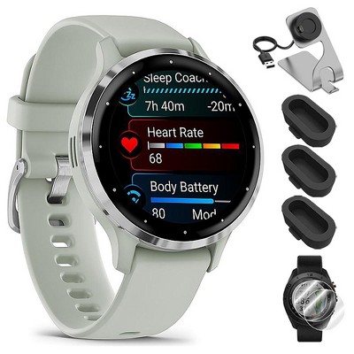 Garmin Venu 3S GPS Smartwatch Steel with Gray Case 41mm + Charging Dock Bundle