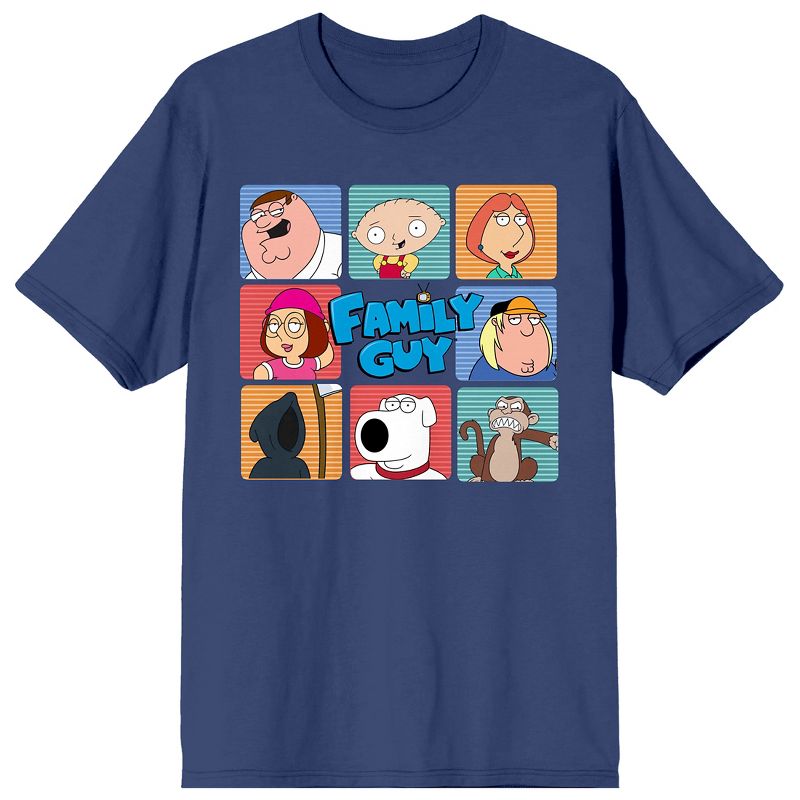 Family Guy Stacked Character Boxes Crew Neck Short Sleeve Navy Women's T-shirt, 1 of 4
