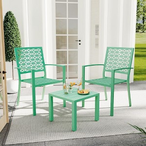 3 Pieces Patio Furniture Set, Metal Outdoor Furniture with 2 Chairs and Coffee Table, Modern Bistro Set for Garden, Balcony, Porch - 1 of 4
