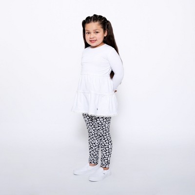 Mixed Up Clothing Girls Tiered Tunic and Legging Set - White/Black/Hello