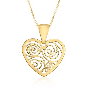 Ross-Simons Italian Openwork Heart Pendant Necklace in 14kt Yellow Gold Size 16.5 - 1 of 4
