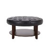 Vynxaria Contemporary Round Ottoman with Button Tufting and Open Shelf,Black Faux Leather - 2 of 4