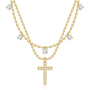 Dainty Cross Pendant Necklace for Women, 14K Gold/Silver Plated Choker, Religious Faith Jewelry Gift - 1 of 4