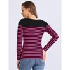 INSPIRE CHIC Women's Color Block Round Neck Long Sleeves Striped Basic T-Shirt - 4 of 4