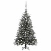 vidaXL LED Artificial Christmas Tree - Flocked Snow, Green, 82.7" - Includes Balls & Steel Stand - 2 of 4