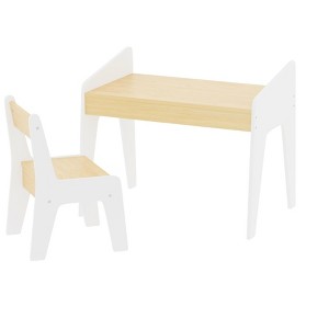 Yinvani White 2 Piece Toddler Table with 1 Chairs Set - 1 of 4