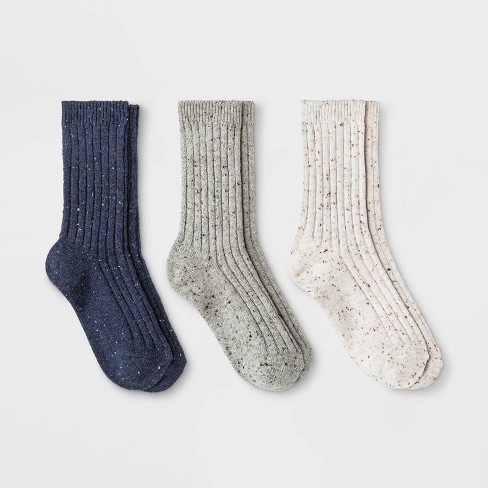 Women's Fine Ribbed Nep 3pk Crew Socks - Universal Thread™ Navy/white ...