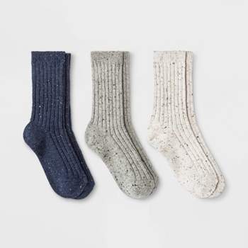 Women's Fine Ribbed Nep 3pk Crew Socks - Universal Thread™