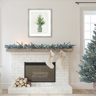 White and Green Christmas Tree Framed Wall Art Print