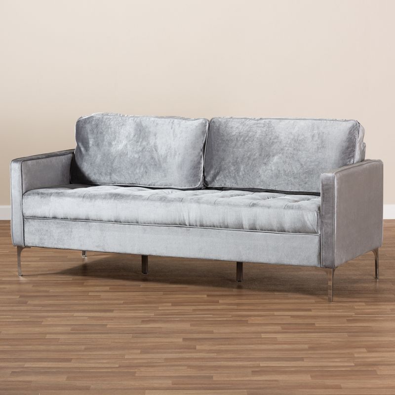 Clara Velvet Fabric Upholstered 3 Seater Sofa Gray - BaxtonStudio, 6 of 13