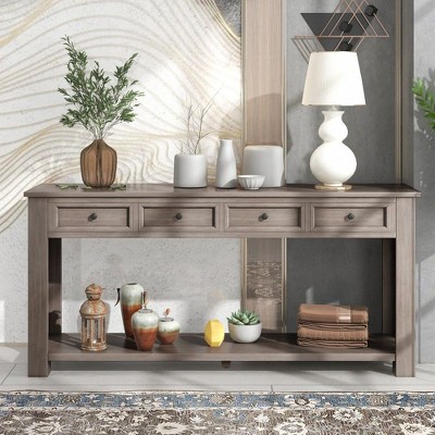 CAVINAS Modern Console Table with 4 Storage Drawers and Bottom Shelf, 63 inch Rectangle Entryway Table for Living Room,Hallway