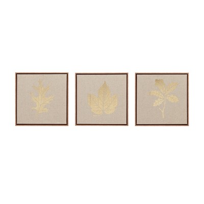 (Set of 3) 12" Square Harvest Framed Canvas Decorative Wall Art Set Gold