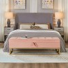 ORRD 58.6" Velvet Storage Bench with Metal Base, Upholstered Long Bed Bench with Lift Top for Bedroom, Living Room, Beige Ottoman - 2 of 4