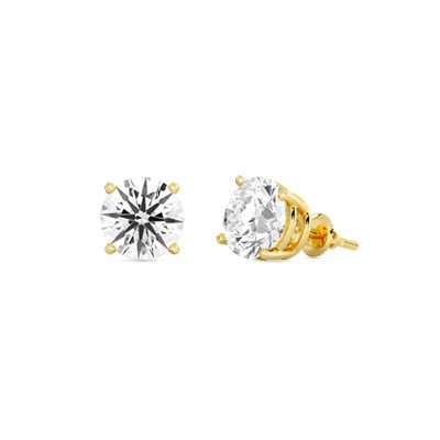 Gilded IGI Certified Lab-Grown Diamond 14KT White & Yellow Gold Stud Earrings for Women 4-Prong Basket, Round & Princess Cut, 1-2-3 Carat Total Weight